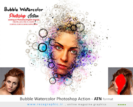 اکشن افکت حباب آبرنگ فتوشاپ - Bubble Watercolor Photoshop Action